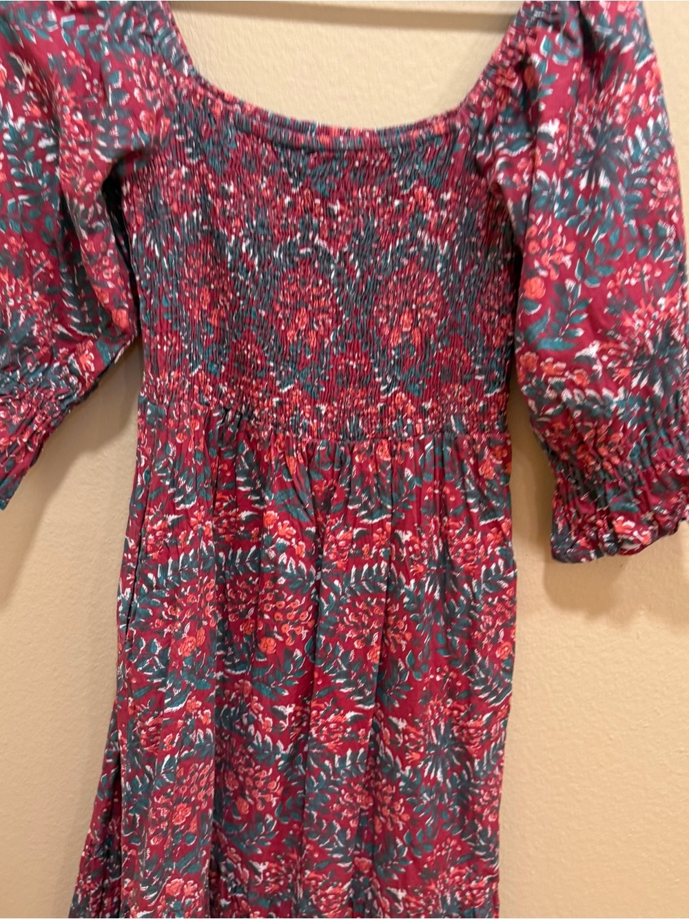 Victoria Dunn Cotton Square-Neck Red Floral Midi Dress - Women Small - Picture 11 of 14